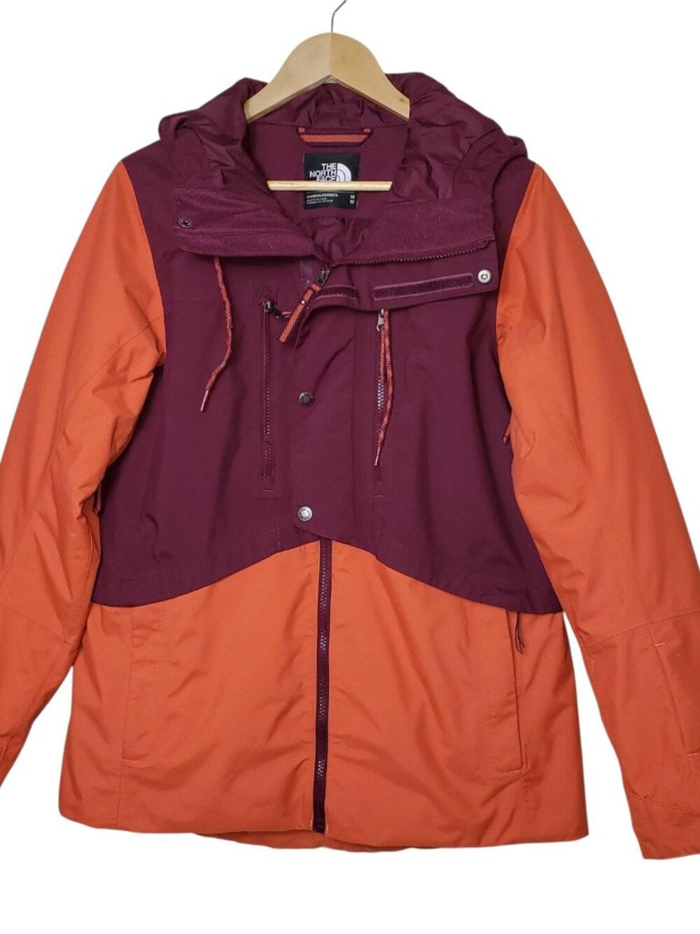 North Face Women s Two-Tone Maroon and Orange Insulated Snow Jacket, Size M